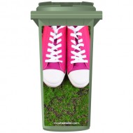 Bright Pink Shoes On Green Grass Wheelie Bin Sticker Panel